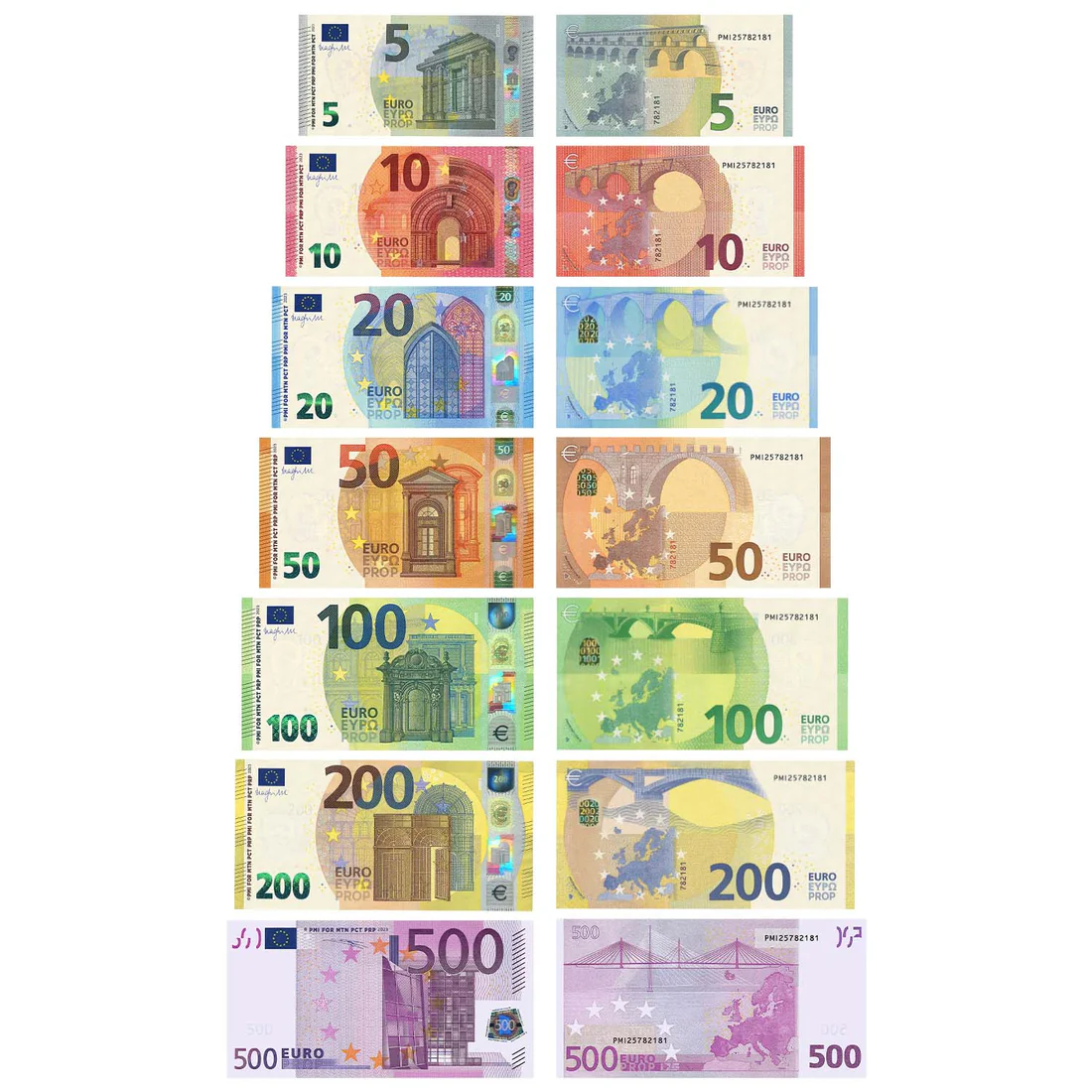 all denomination euro series banknote mix